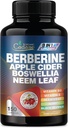 Suplemen Berberine dengan Neem Leaf, Apple Cider Vinegar, VIT D3, E & More - 150 Kapsul Dukungan untuk Sistem Imune, Gangguan & Overall Health