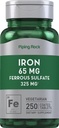 Piping Rock Iron Ferrous Sulfate 65 mg 124; 250 Tablet: 124; Iron Suplement Attency Tinggi Formula 124; Vegetarian, Non- GMO, Gluten Bebas