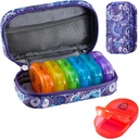 Serfeymi Weekly Travel Pill Organizer 2 Kali sehari Hari AM PM Upgraded Rainbow Pill Box 7 Hari dengan Kasus Portable Zpper PU Leather Pill, Medical Organizer for Pills, Vitamin, Fish Oils - Purple-01