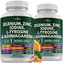Selenium Baru, Zinc, Iodin, L Tyrosine, Ashwagandha - Suplemen untuk Perempuan dan Pria dengan Bladdercrack, Turmeric, Silica Kelp, Schisandra - 120 Count