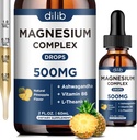 Triple Magnesium Complements - Magnesium Glycinate, Citrate, Malate Liquid Drops 500mg with Ashwagandha, L- Theanine, Vitamin B6 for Calm, Stress Relief, Sleep, Muscle Supports Flavor