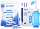 MaOEver Neti Pot with 130 Nasal Wash Salt Packets Sinus Rinse Bottle Nose Cleaner Pressure Rinse Nasal Irrigation for Adult & Kid BPA Free 300 ML Sticker Thermometer