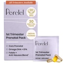 Perell 1st Triemester Prenatal, Multivitamin with Flolate, Vitamin D, Omega 3, Iron & Ginger, Dukungan Nutres untuk Kehamilan Awal, Soy & Gluten Bebas, Non GMO, 30 Packs Pil Harian