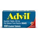 Advil Pain Reliever and Fever Reducer, Pain Relief Medicine with Ibuprofen 200mg for Headache, Backache, Menstrual Pain and Joint Pain Relief - 100 Tablets Coated