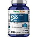 NusaPure PQQ Suplement 40 mg, 120 Veggie Capsules, Non- GMO, Pyrrroloquinoline Quinone Disodium Salt, Bioperin