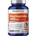 NusaPure Niacinamde 1000mg 200 Veggie Capsules (Non- GMO, Vegan) Flush Free