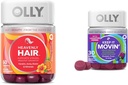 Gummies Rambut OLLY dengan Kertin & Biotin dan Gummies Pelepasan Sembelit dengan Rhubarb & Prunes - 60 + 30