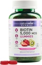 NaturreWise Biotin Gummies - Mendukung Rambut Sehat, Kulit dan Nails Kuat - Vitamin B7 5000mcg - Natural Beauty - Strawberry- Kiwi Flavor - Vegan, Non-GMO, Gluten Free - 90 Count [Pemasok Hari 45]