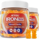 Vegan Iron Gummies Supplement with Vitamin C, B12, Folate & Turmeric - Energy & Ammune Health Health 124; Gummy Iron Bisglycinate 18mg Gentle & Nor-Constipating - Women & Men, 2 Pack