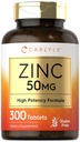 Carlyle Zinc 50mg 124; 300 Tablets 124; Vegetarian, Non-GMO, dan Gluten Free Supplemen 126; Zinc Gluconate 124; Potency Formula Tinggi