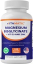 Vitamin Magnesium (dari Bisglycinate & Oxide) dengan Vitamin D3 & Zinc - 120 Veg Capsules - Pasokan Otot, Gabungan, Nerve & Heart Health - Non-GMO, Gluten- Bebas
