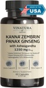 VINATURA Kanna Zembrin Sceletium Tortuosum - 50mg Kanna / Serving, dengan Ashwagandha, Ginseng * Brain Health, Stress Relief Support * Panax Ginseng 80% Ginsenosides Ashwaganda Capsules 10% Withanolides