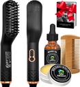 Beard Straightener w / Beard Oil & Balm & Guide E- Book, Upgraded 3 in 1 Hair Straightener Brush Beard Straightening Comb, Unique Stocking Stuffers Gifts for Men His Dad Suami Hadiah Natal Ulang Tahun