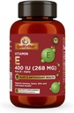 Vitamin E Capsules for Imune, Heart, Skin, & Antioksidant Health - 100% Vegan Once Daily Capsules 90 Capsules of 400 IU (268 mg)