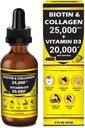 Nature Manu- Premium 25.000mcg Liquid Biotin & Collagen + 2000iu Vitamin D3 All-in -one Wellness Daily Drops. Mendukung Healthy Skin, Stronger Nails, Hair Growth. Tasty Strawberry Flavor - 2 FL OZ / 60 ML