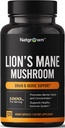Natgrown Lions Mane Mushroom Suplemen Kapsul - Ekstrak Mane Singa Organik Persediaan Otak Nootropic untuk Pria & Women - Promoses Mental Clarity, Fokus, dan Memori - Pil Vegan