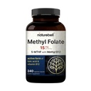 NatureBell Methyl Foil 15mg - 240 Kapsul - 5- MTHF dengan Methyl B12-15mg L- Methylfolat & 1.000mcg Vitamin B12 - Energi & Kognitive Dukungan Suplemen * - Gluten- Free & Non-GMO