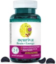 Suplemen Otak dan Energi NEURIVA, Suplemen Otak Nootropic untuk Fokus dan Konsentrasi dengan Neurofactor, Vitamin B12 & Caffeine untuk Boost Energi *, 75ct Natural BlackBerry