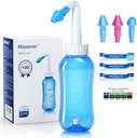 MaOEver Neti Pot Sinus Rinse Bottle with 100 Nasal Wash Salt Packets Nose Cleaner Pressure Rinse Nasal Irrigation for Adult & Kid BPA Free 300 ML with Sticker Thermometer (Blue)