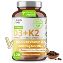 Lab Suci Vitamin D3 K2 10000 IU, (250mcg) D3 + 200mcg K2 MK7 - Suplemen Imune Dipenuhi dengan Bioperin - Suplemen untuk Pertahanan Harian, Bone, Muscle & Skin Kesehatan - 120 Capsules