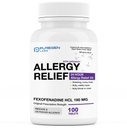 Relief Laboratorium Puregen, Fexofenadine 180mg, 100 Tablet - 24 Hour Non-Drowsy Antihistamin Medicine for Runny Nose, Sneezing, Itchy, Watery Eyes - dibuat di USA