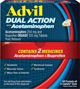 Advil Dual Action Coated Caplets with Acetaminofhen, 250 Mg Ibuprofen and 500 Mg Acetaminopren Per Dose (2 Dose Equalent) for 8 Hour Pain Relief - 2 Count x 50