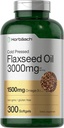 Horbäach Flaxseed Oil Softgel Capsules 3000mg 124g; 300 Count 124; Tinggi Potency 124; dengan Omega 3 6 9; Non-GMO, Gluten Free 124; Benih Flax Menekan Dingin