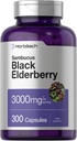 Horbäach Black Elderberry 124; 3000mg Capsules 124; 300 Count 124; Non- GMO, Gluten Free 124; Sambucus Suplemen