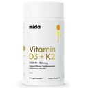 Mida Health ® D3 K2 Vitamin 5000 IU dengan MK-7: 124; Suplemen Alam untuk Bone, Heart, dan Imune Dukungan Athiune 124; Dewasa Vegan Capsules 124; 60