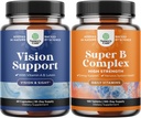 Bundle of Complete Eye Health Supplement for Adules for Vision Dry Eyes Pressure and Blue Light Protection and Vitamin B Complex Adult Multivitamin for Immune Support Mood Boost and Memory Supplemen