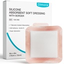 Dimora Silicone Super Absorbent Weund Dressings - Gentle Adhesive Bandages with Ultrasorb Polymer, Heavy Exudate Wound Care Pads 6 "X 6" 10 Packs
